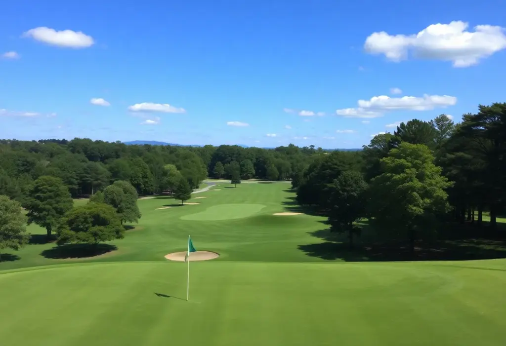 A picturesque view of Pinehurst golf course with lush greens and fairways.