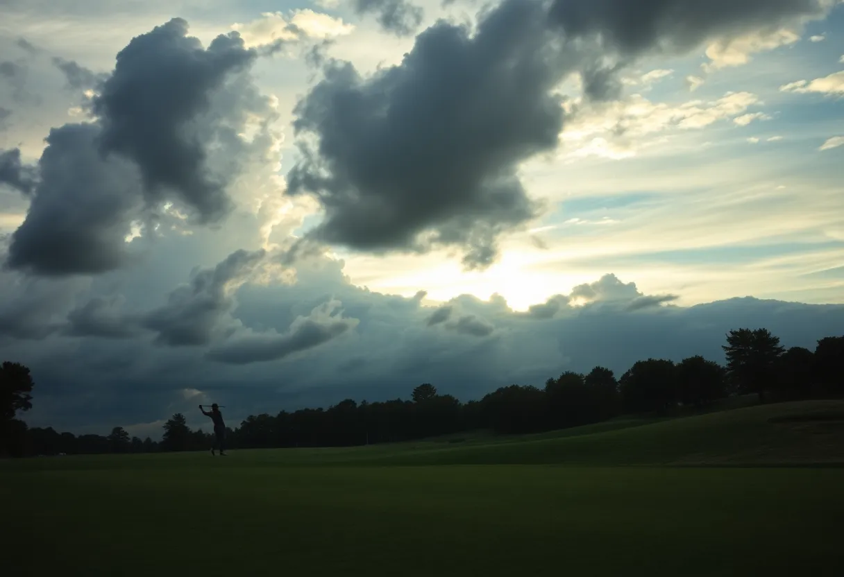 Dramatic golf course scenery with professional golfers
