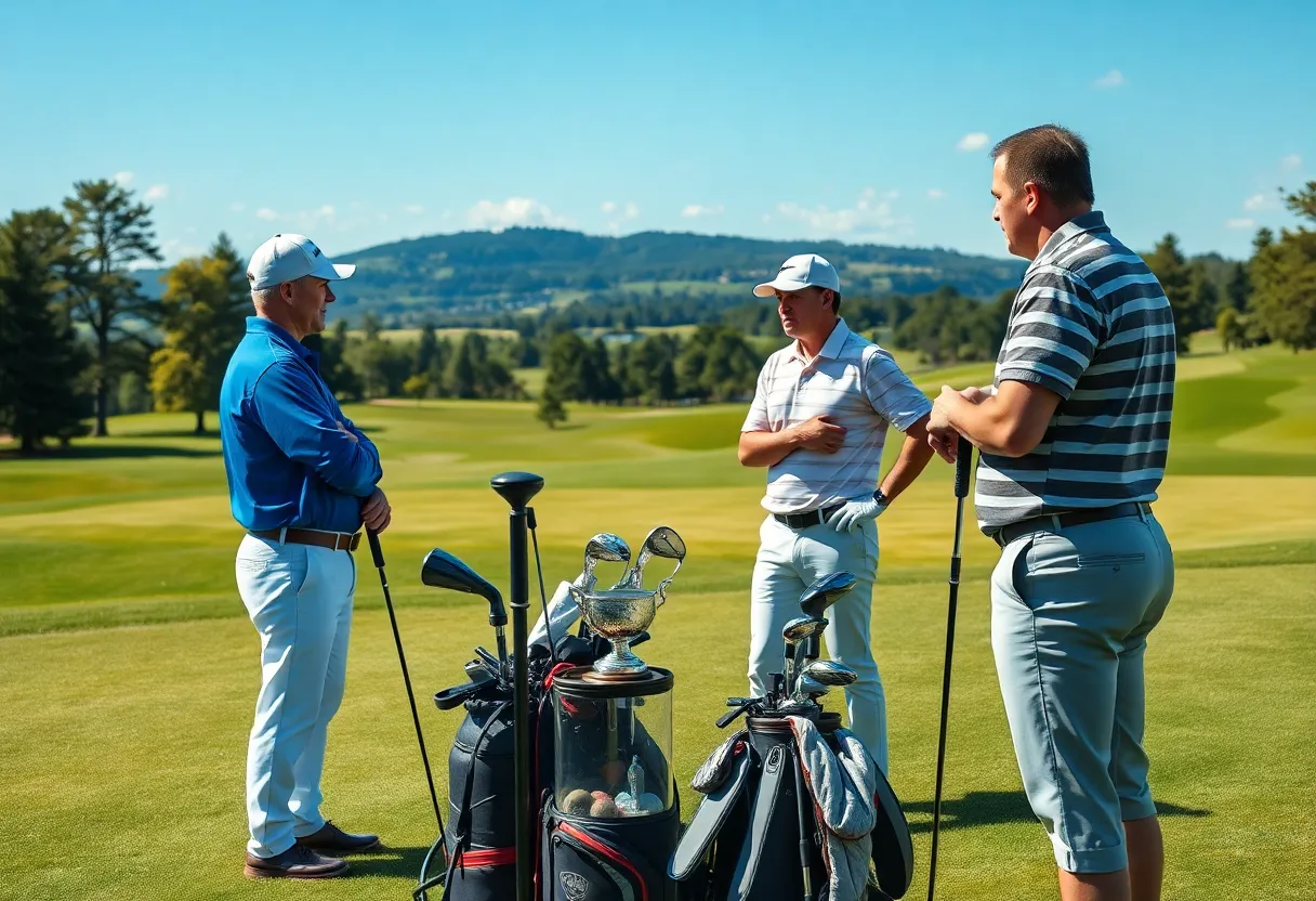 Players engaging in discussion on a golf course