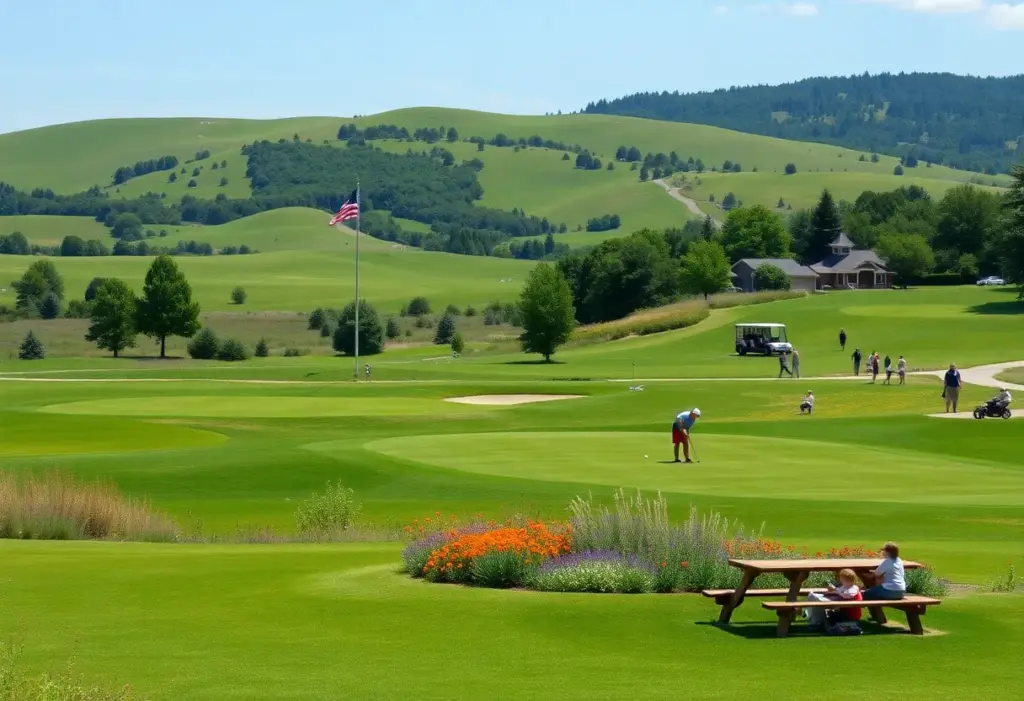 A picturesque public golf course with golfers and a vibrant community atmosphere.