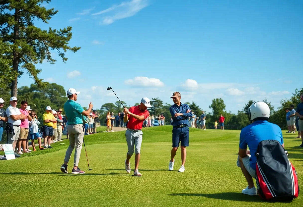 Golf tournament scene at the Puerto Rico Open with young players in action.