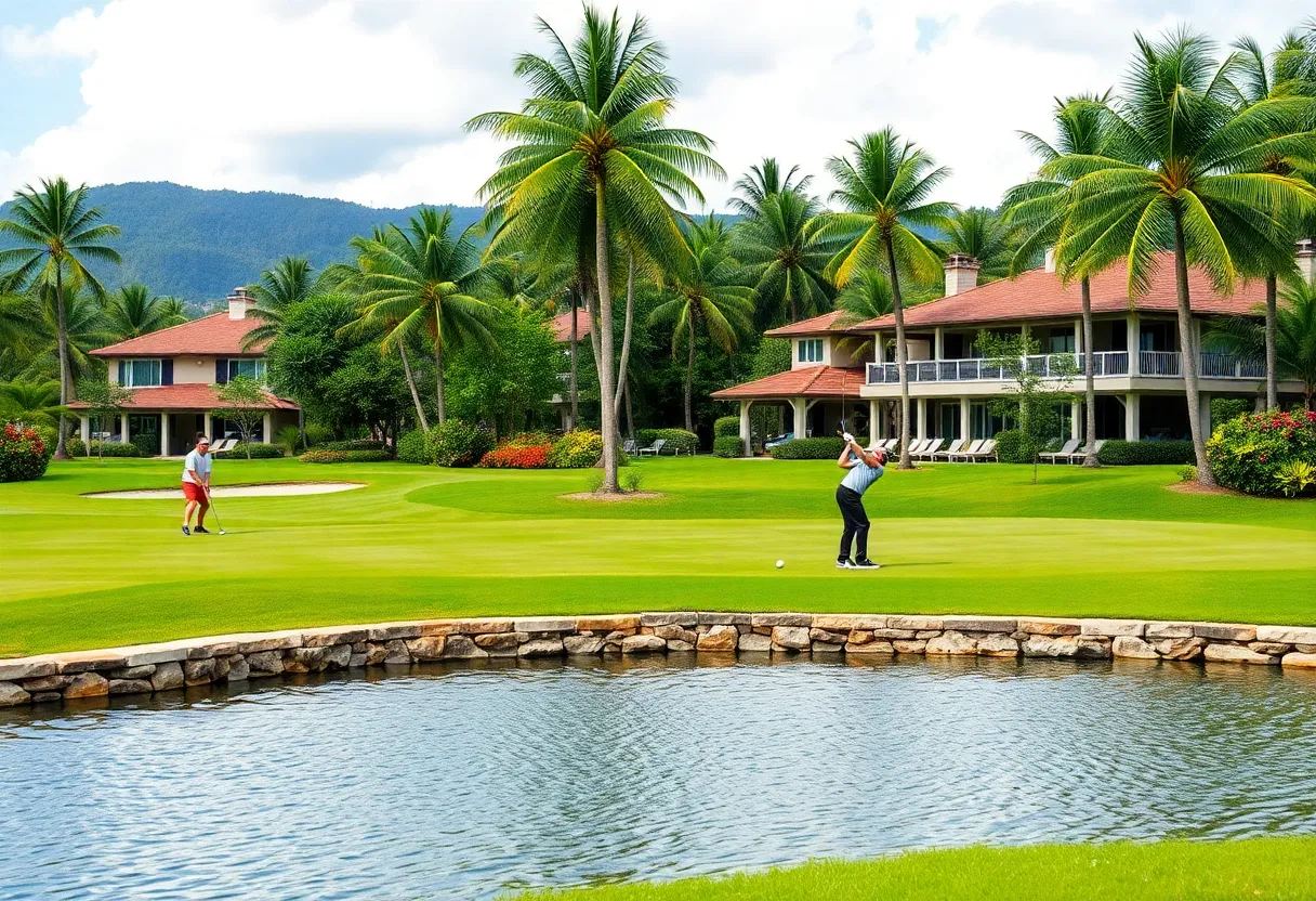 Golfers enjoying the Punta Mita Invitational in a luxurious tropical setting