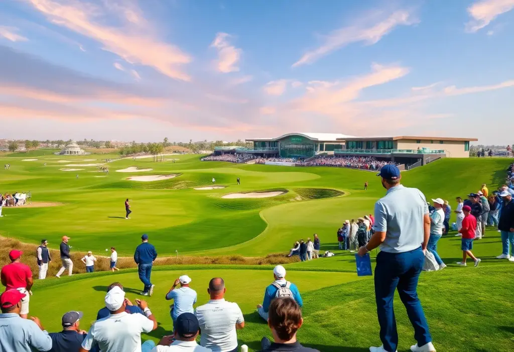 Golf players celebrating the Qatar Masters 500th tournament