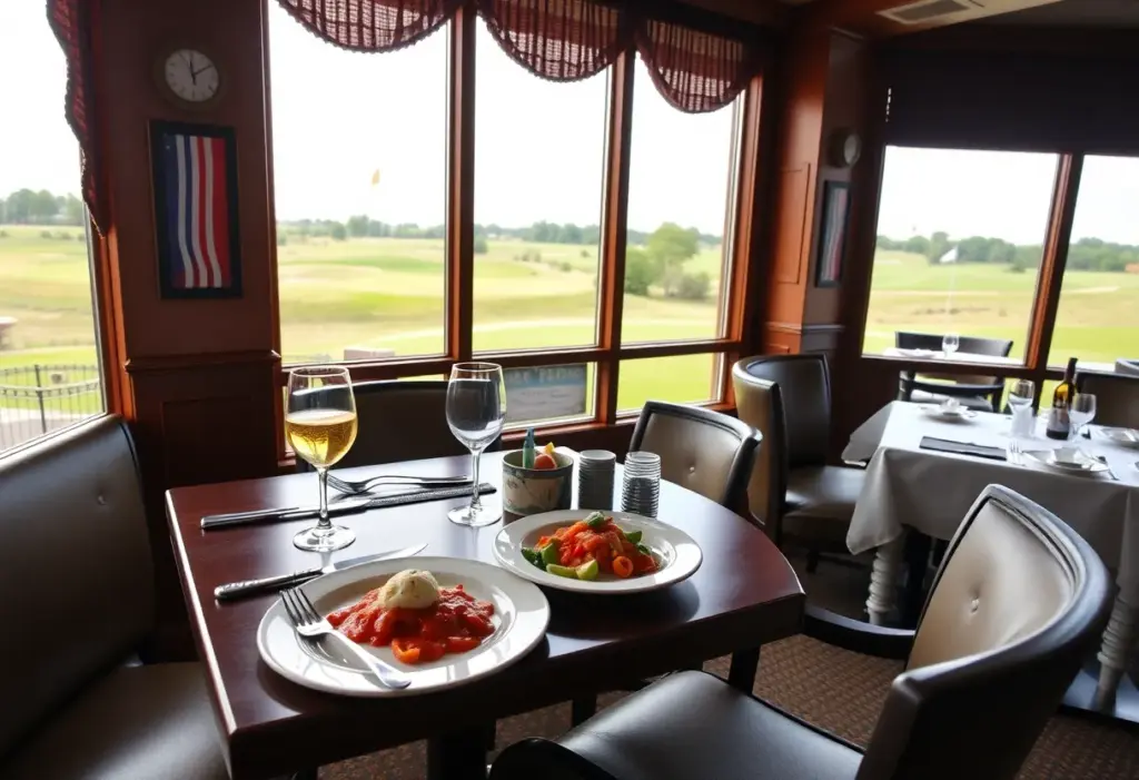 A dining table set at Rao's pop-up experience with Italian-American cuisine and golf-themed decor.