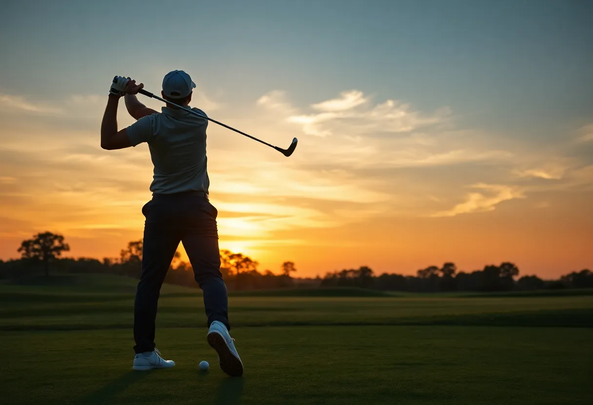 A golfer showcasing correct swing posture and technique.