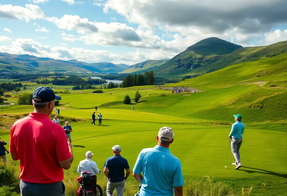 Participants enjoying the Scottish Golf Tourism Week event on a beautiful golf course.