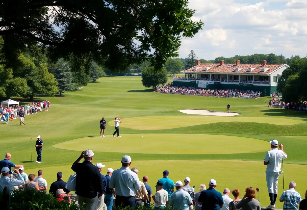 Golf tournament scene capturing the essence of competition and camaraderie on the course
