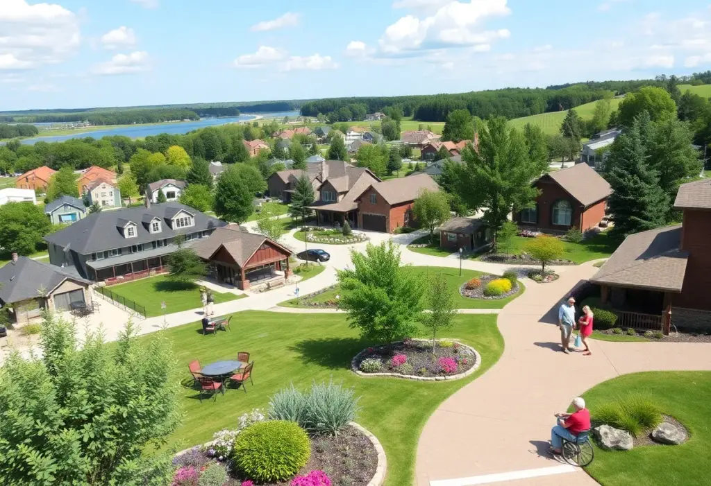 A serene landscape of a Michigan town perfect for retirement