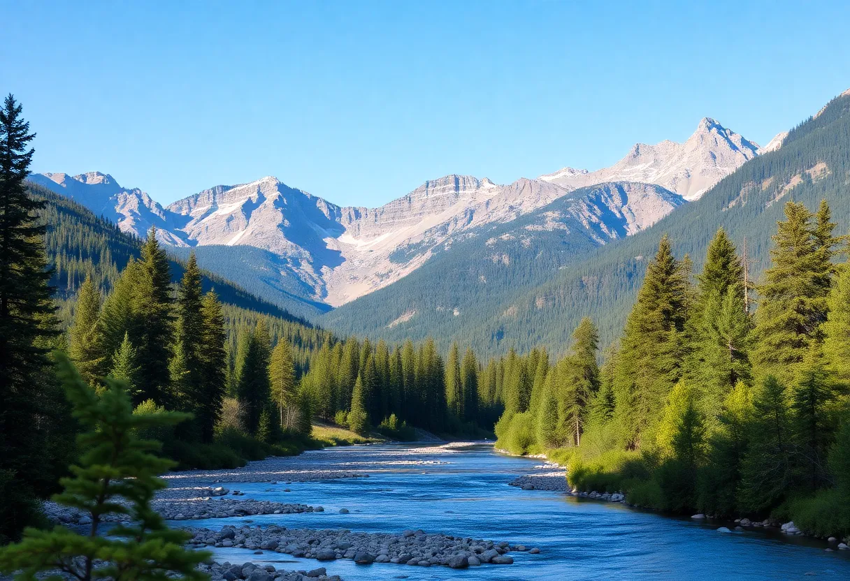 Scenic view of California's Sierra Nevada mountains and river