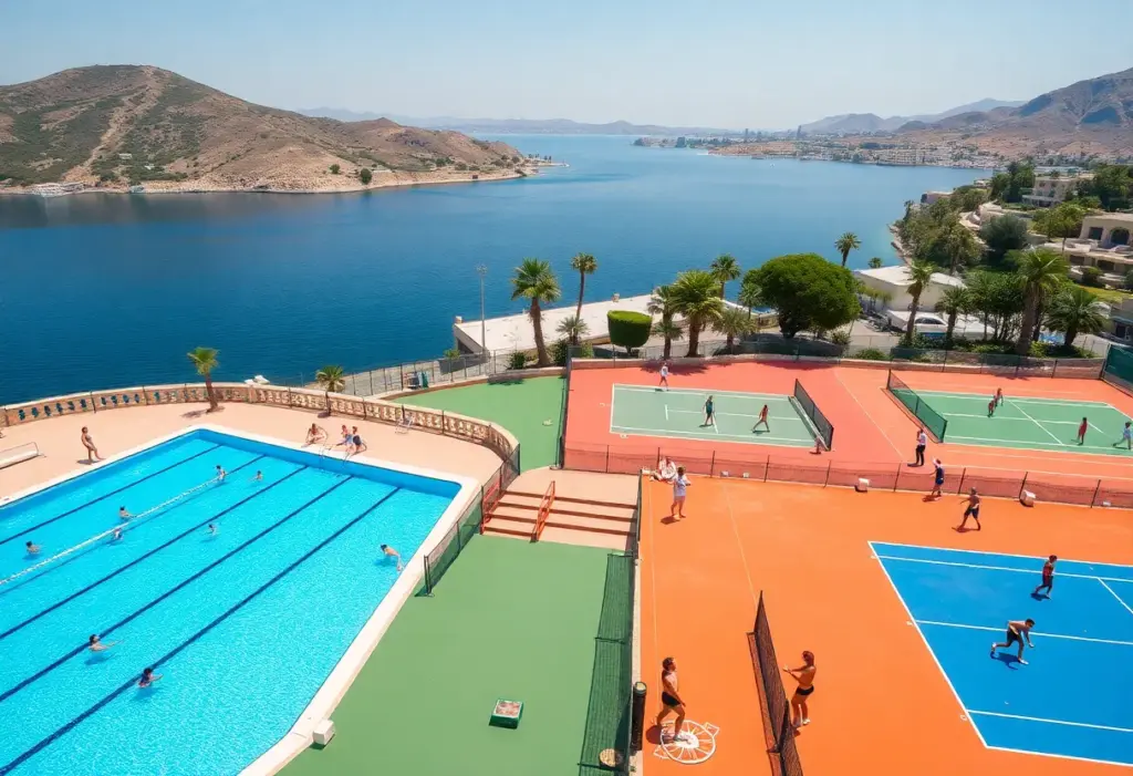 Somabay Sports Arena with athletes practicing various sports.