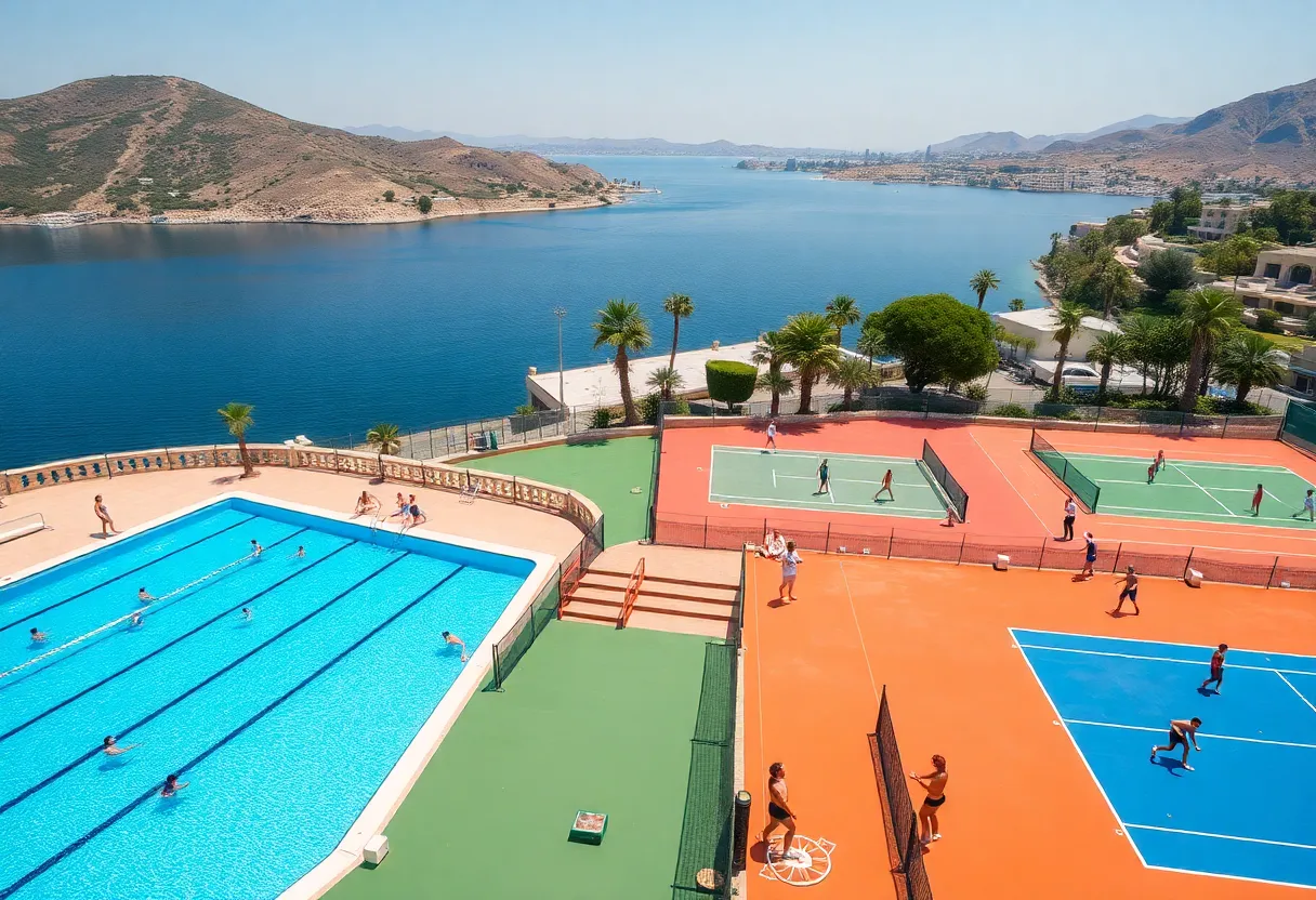 Somabay Sports Arena with athletes practicing various sports.
