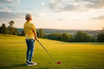 Young golfer playing on a lush green golf course