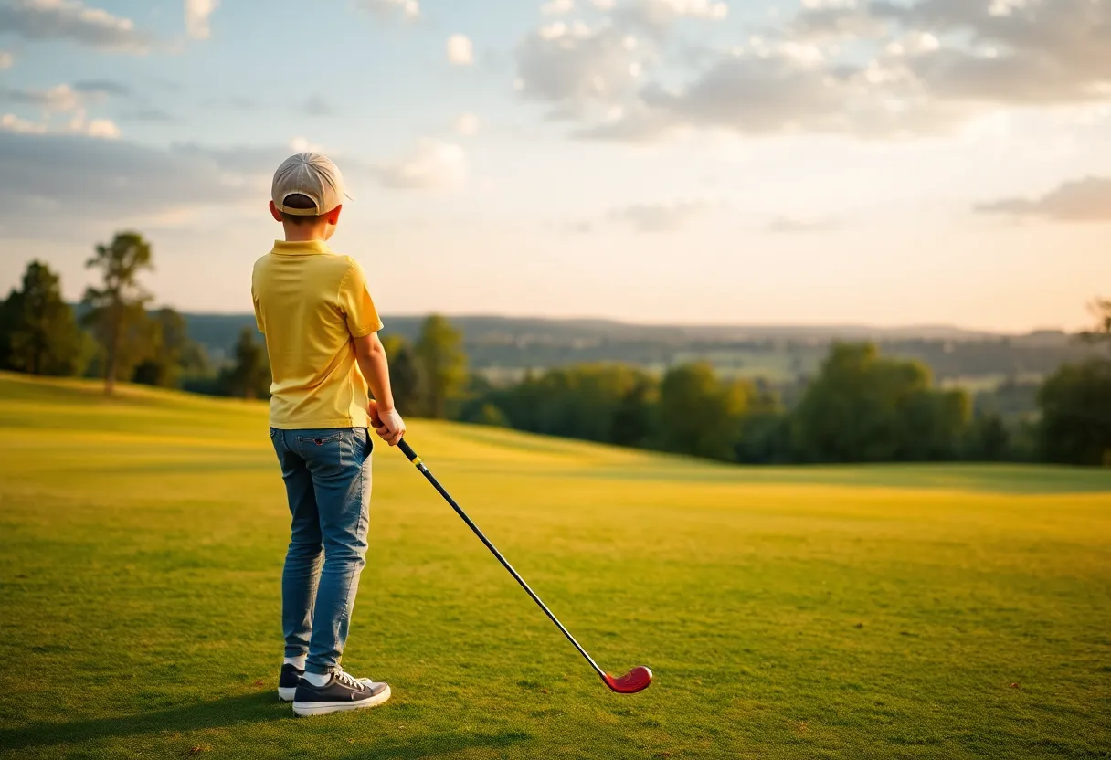 Young golfer playing on a lush green golf course