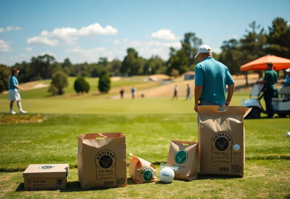 A scenic view of a golf tournament focused on sustainability