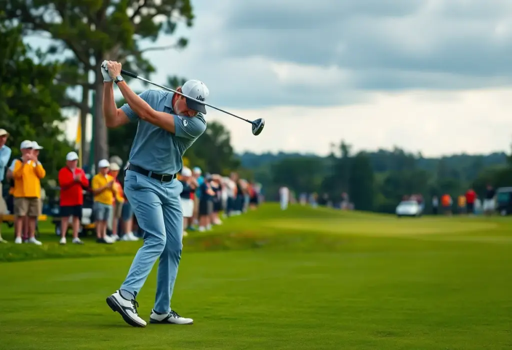 Golfer demonstrating a powerful swing on the course