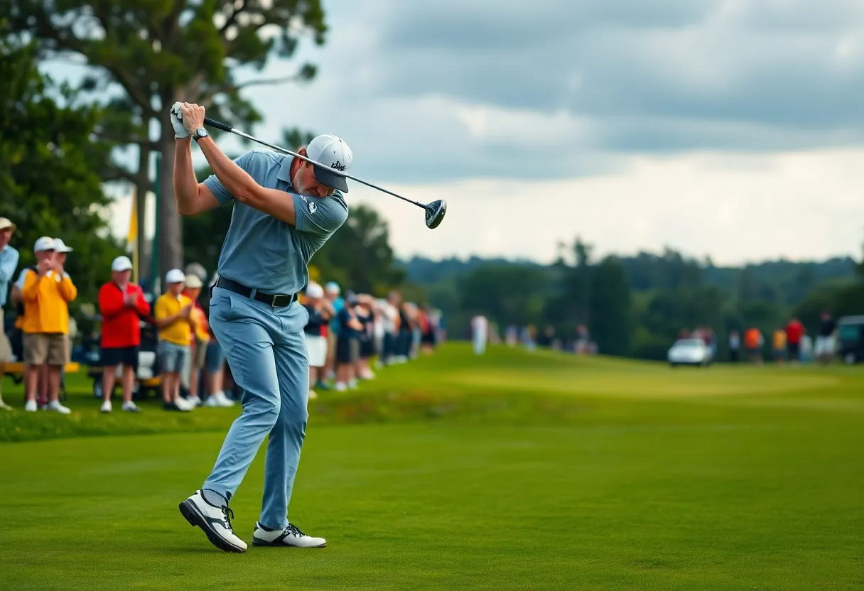 Golfer demonstrating a powerful swing on the course