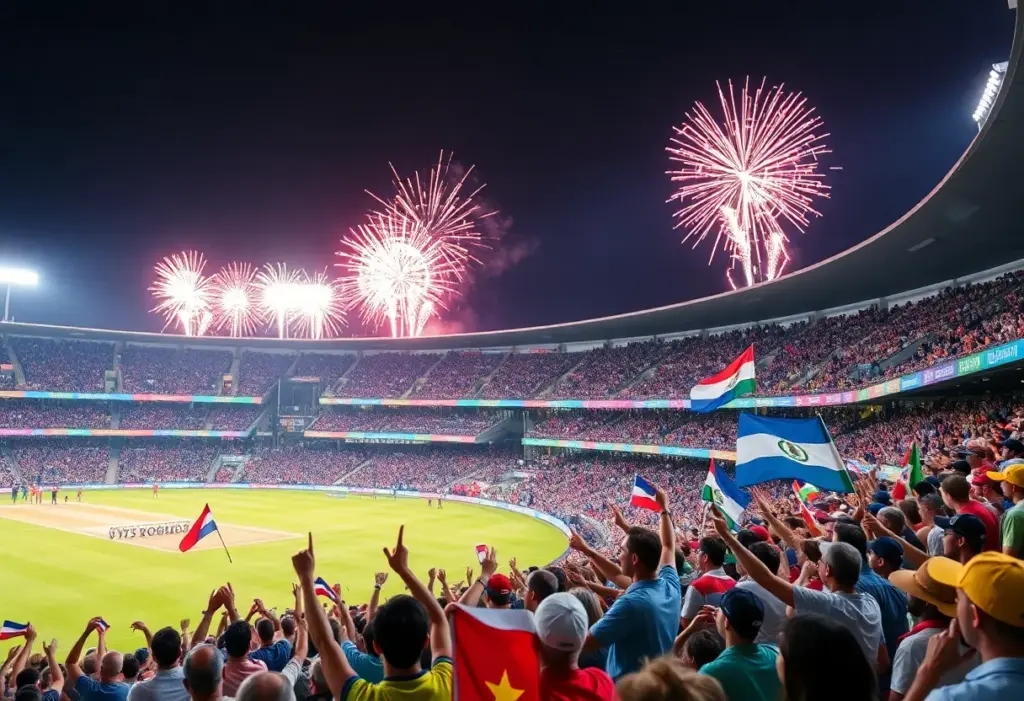 Celebration during T20 World Cup final with fans and fireworks