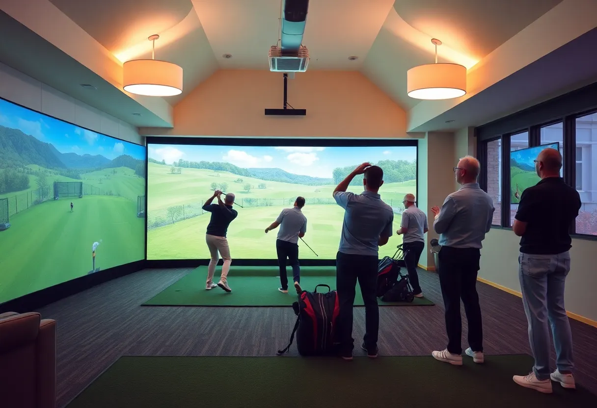 Golfer enjoying a state-of-the-art golf simulator at The Golf Rooms
