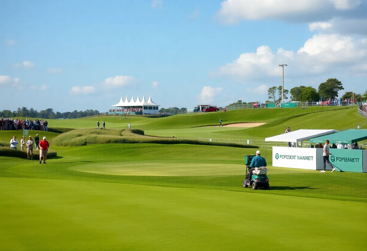 Female greenkeeper working on a golf course