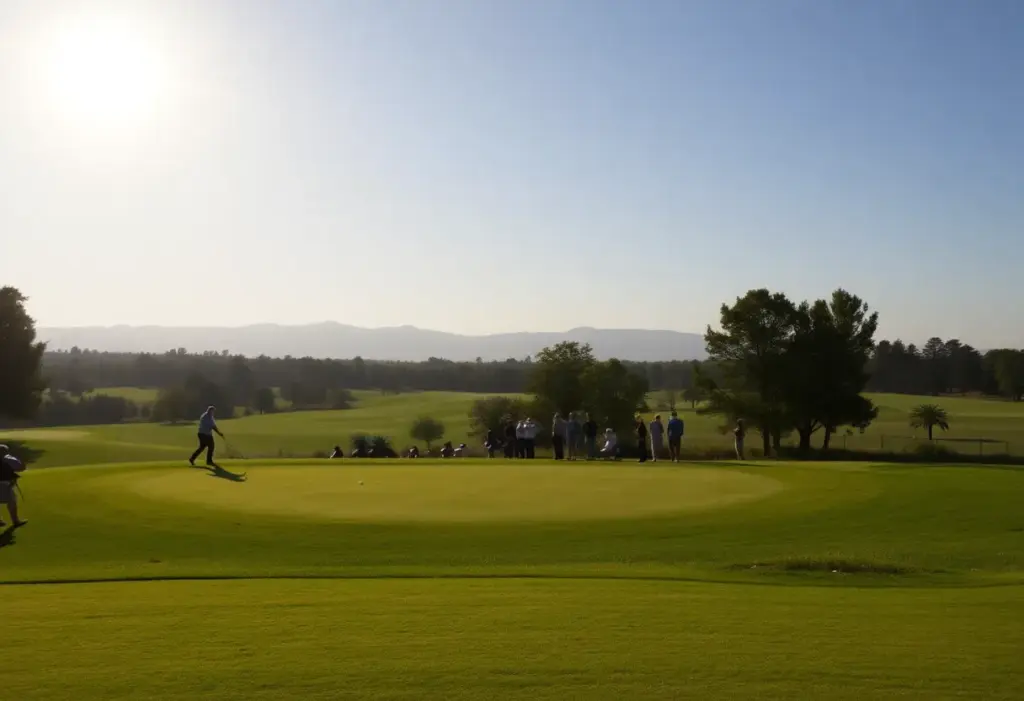 Golf course scene with players enjoying the game