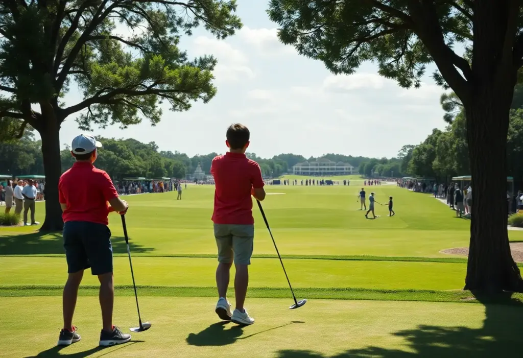 View of young golfers participating in the U.S. Junior Amateur Championship at Saucon Valley.