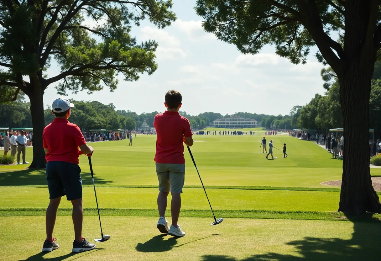 View of young golfers participating in the U.S. Junior Amateur Championship at Saucon Valley.