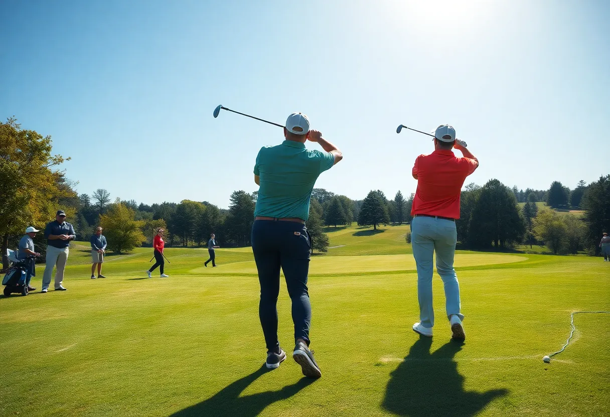 Utah State golf players practicing on the course