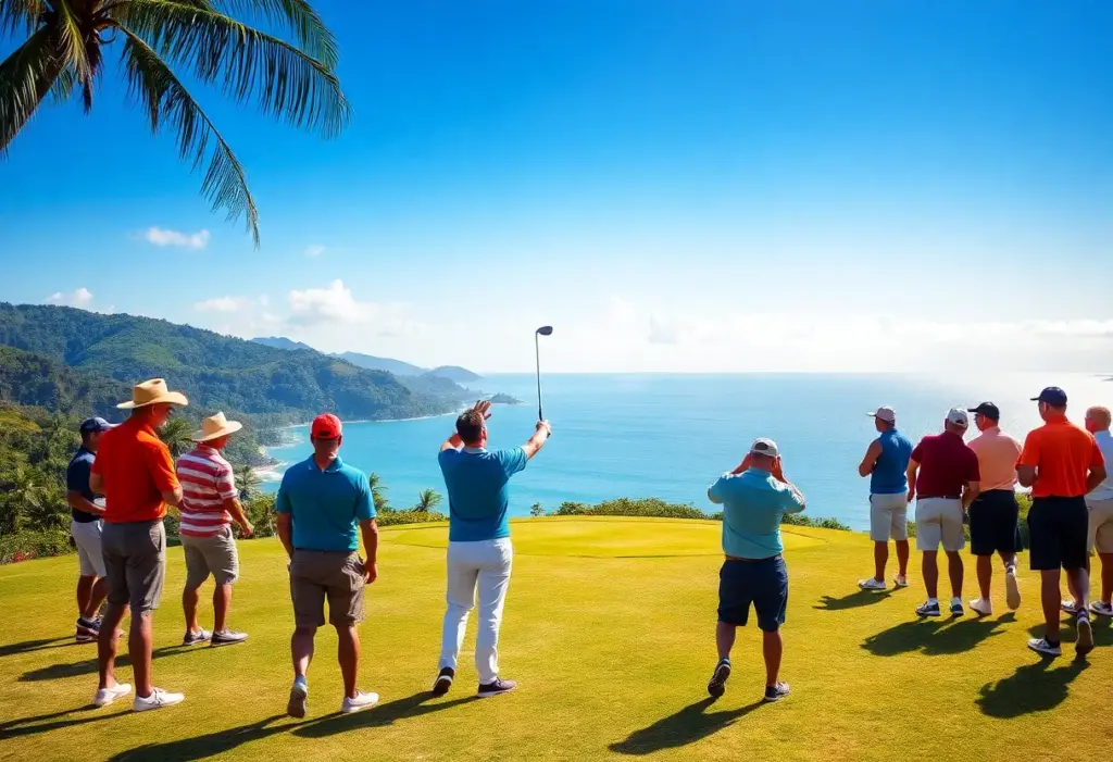 Golfers competing at the VidantaWorld Mexico Open 2026 with a breathtaking view of the Pacific Ocean.