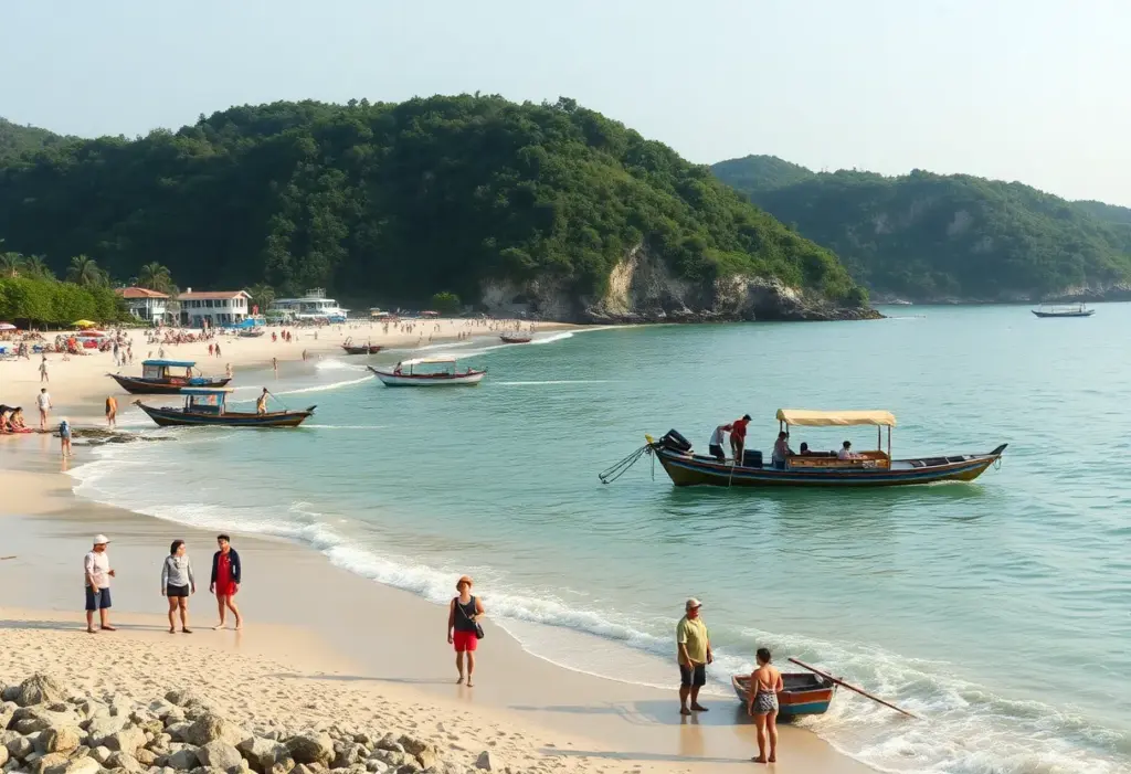 Tourists enjoying a beach in Vietnam