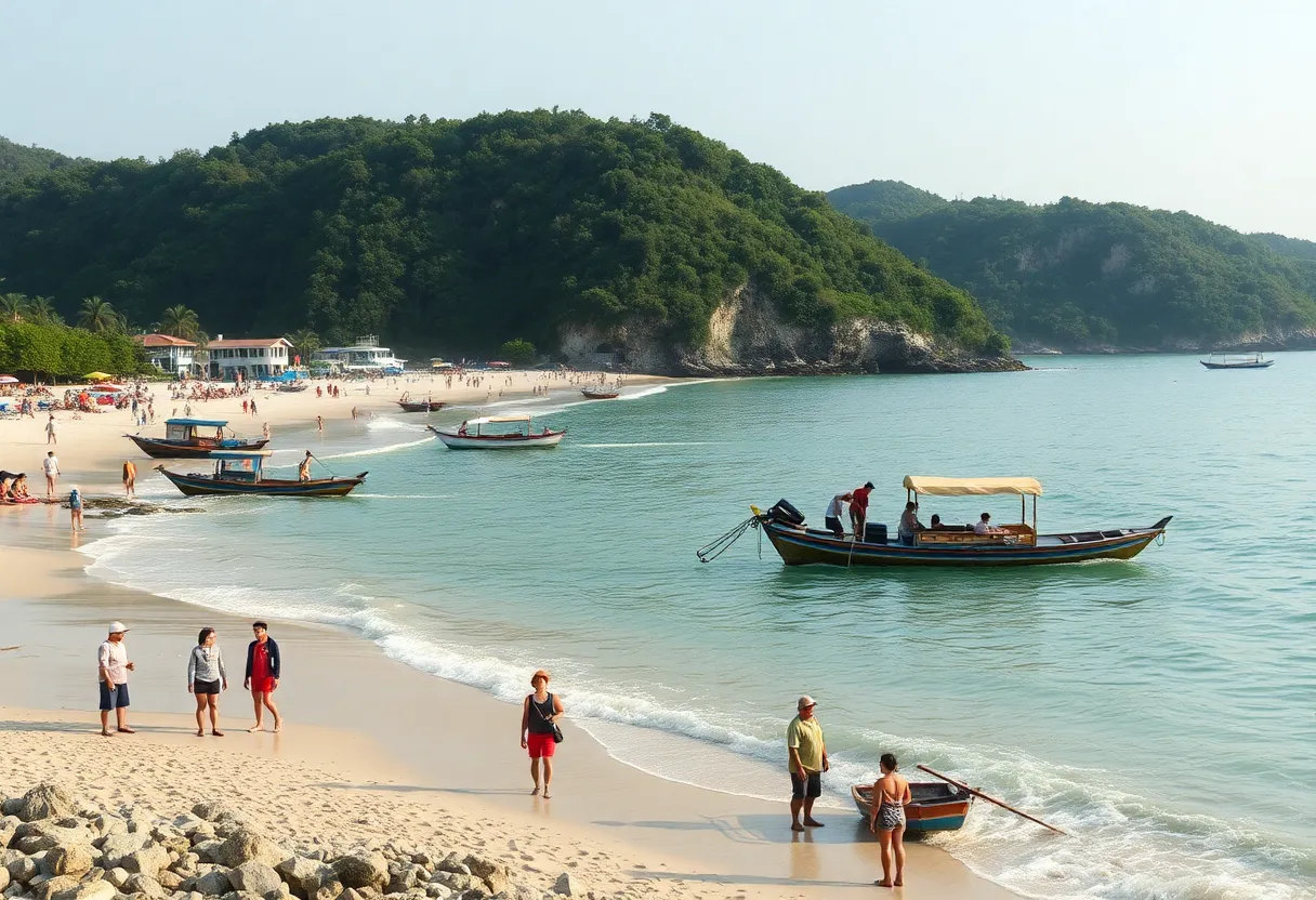 Tourists enjoying a beach in Vietnam