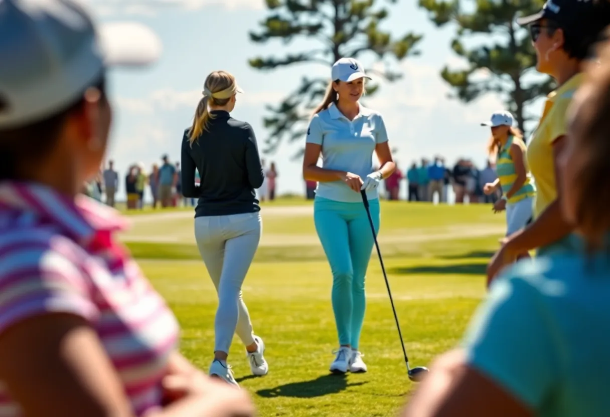 Diverse female golfers competing at a golf tournament