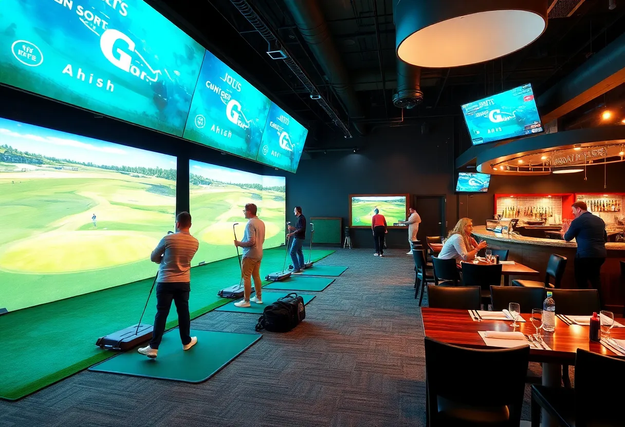 High-tech golf simulators in an indoor golfing venue