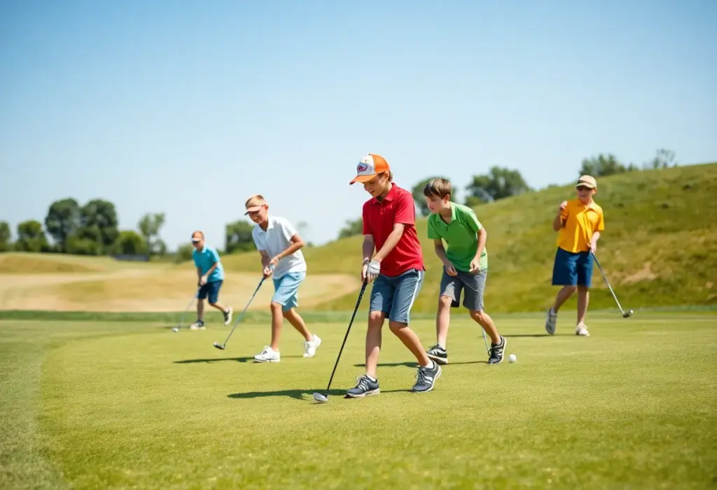 Young golfers competing on a sunny golf course