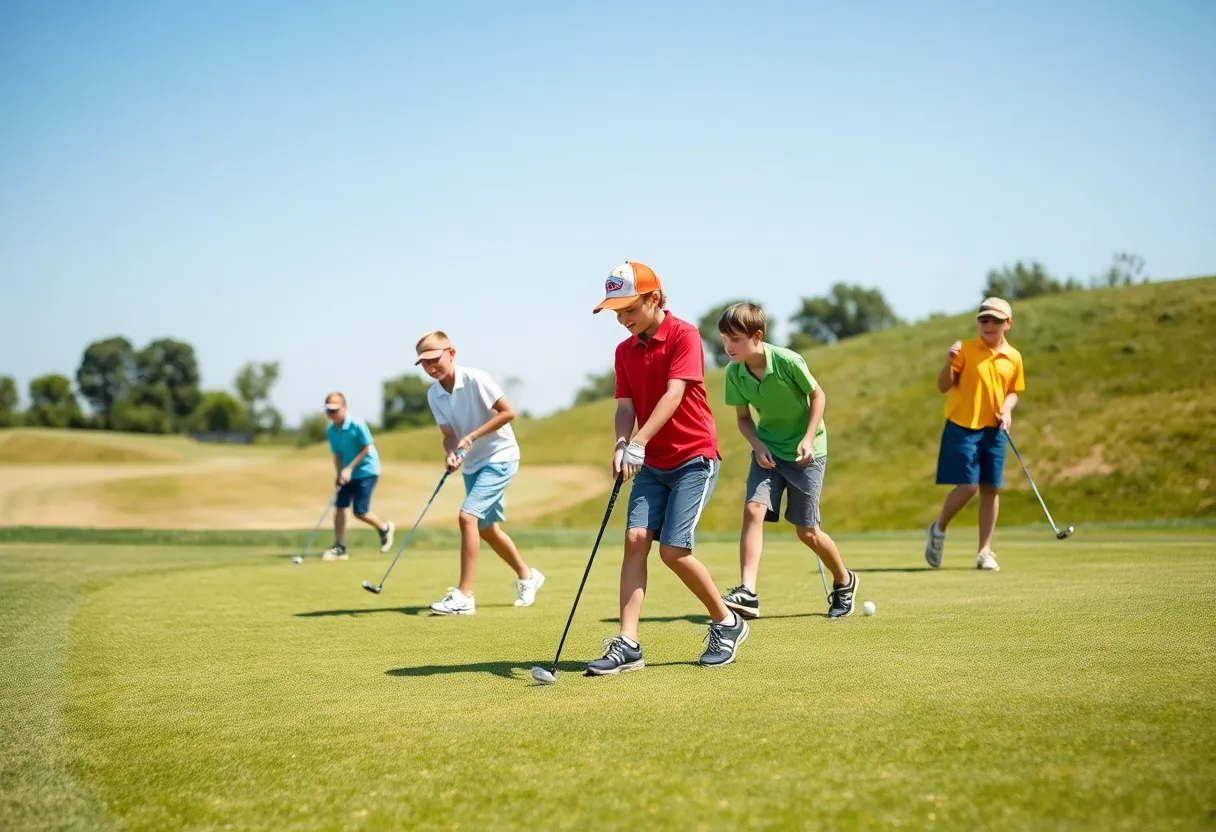 Young golfers competing on a sunny golf course