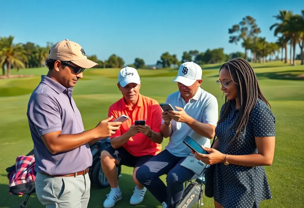 Digital golf creators playing on a golf course with technology