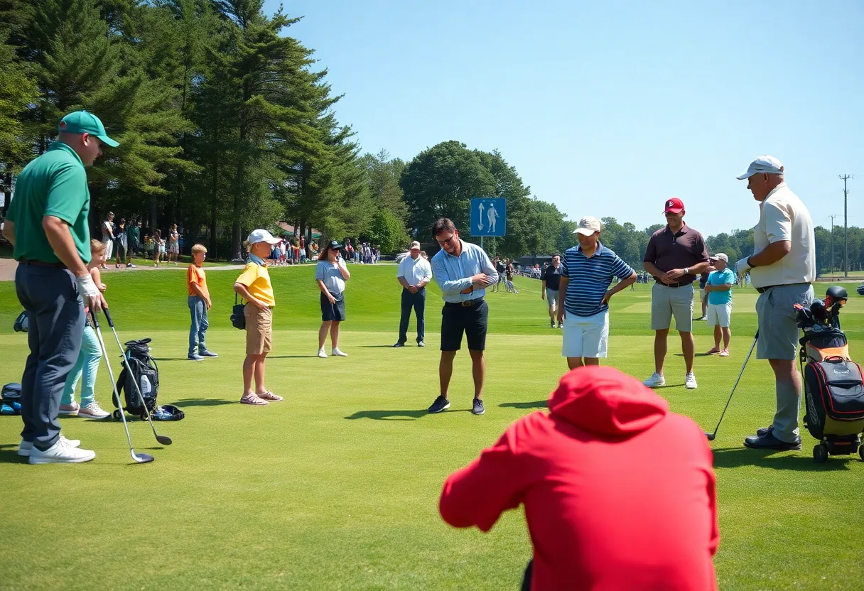 Youth golfers participating in a mentorship tournament