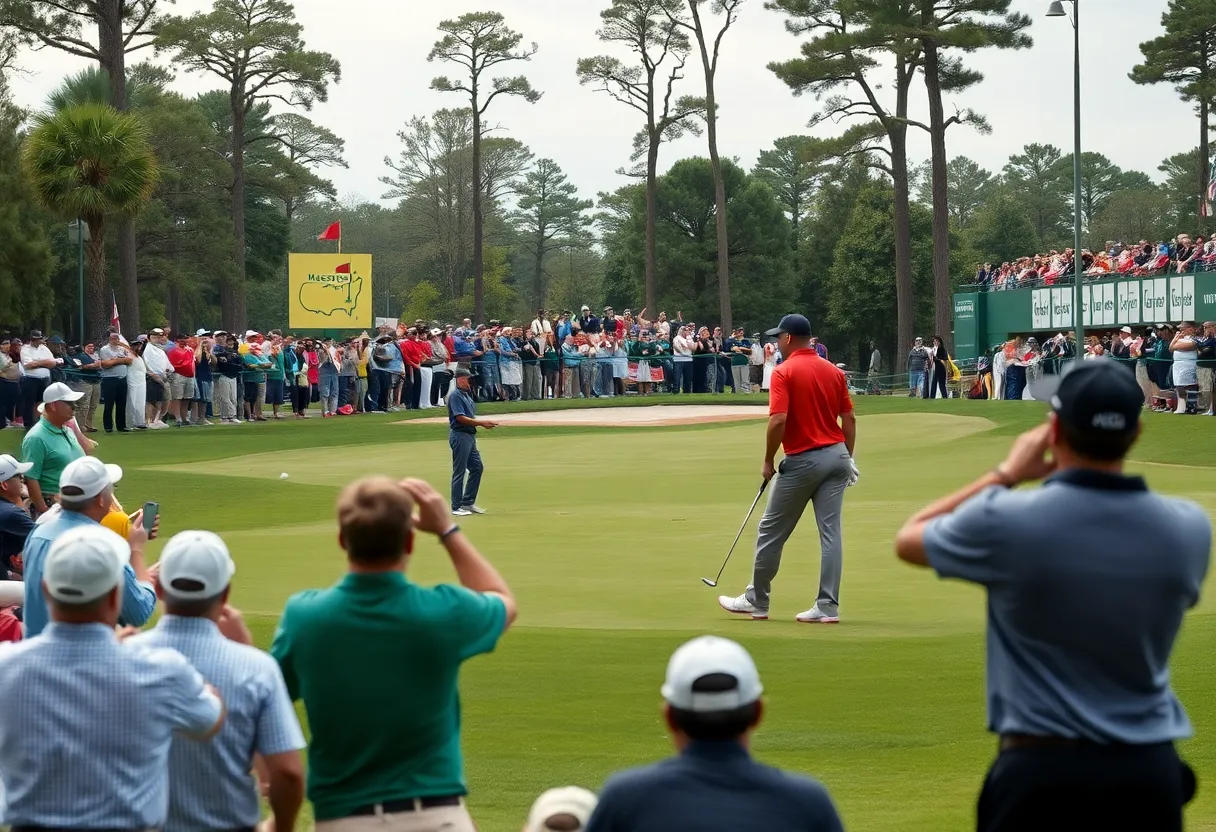 Scene from the 2026 Masters Tournament with players and fans
