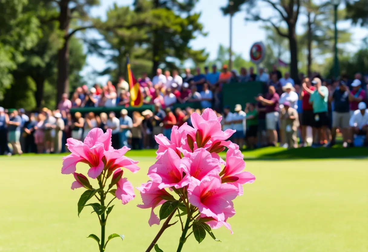 Spectators enjoying the Masters Tournament at Augusta National Golf Club