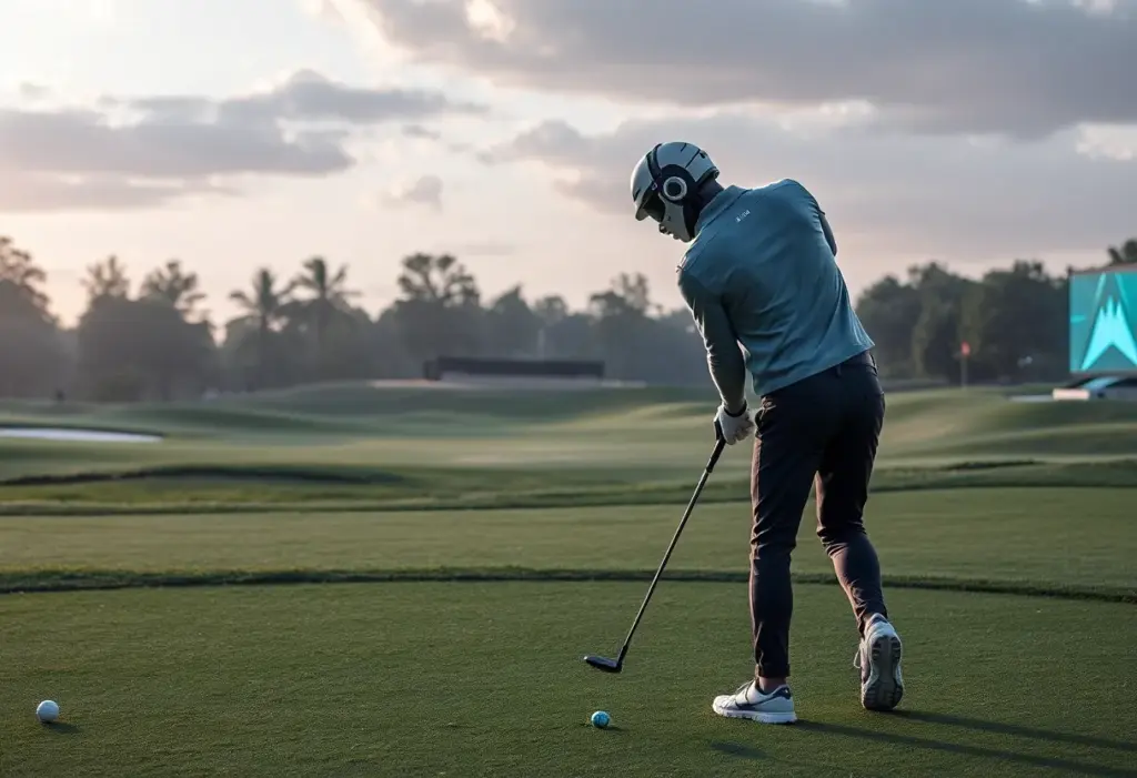 Futuristic golf course with AI elements