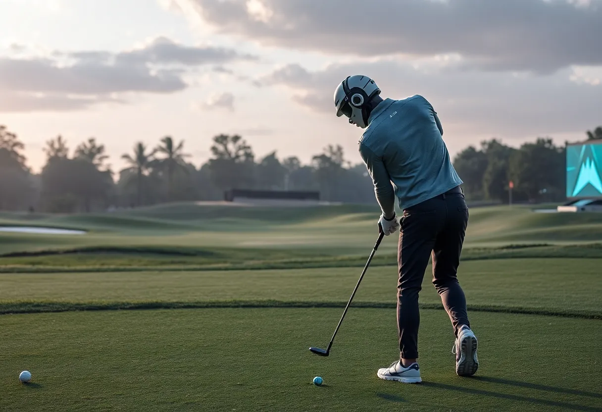 Futuristic golf course with AI elements