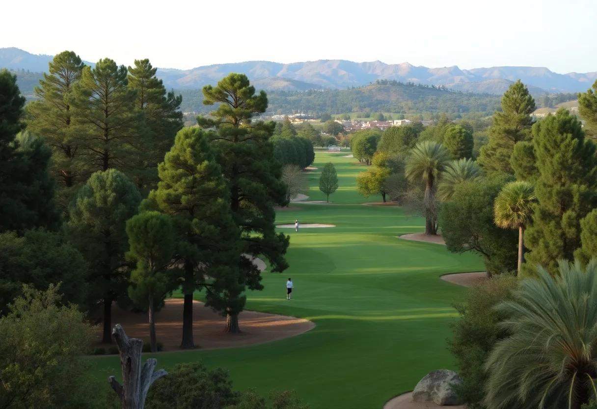 Landscape view of Arroyo Seco Golf Course with players