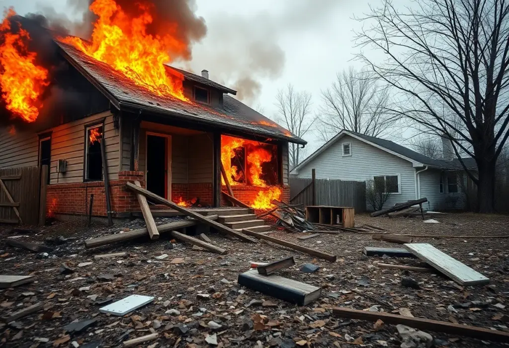 Damage from arson incident in a vacant home
