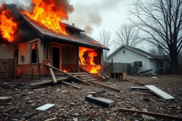 Damage from arson incident in a vacant home