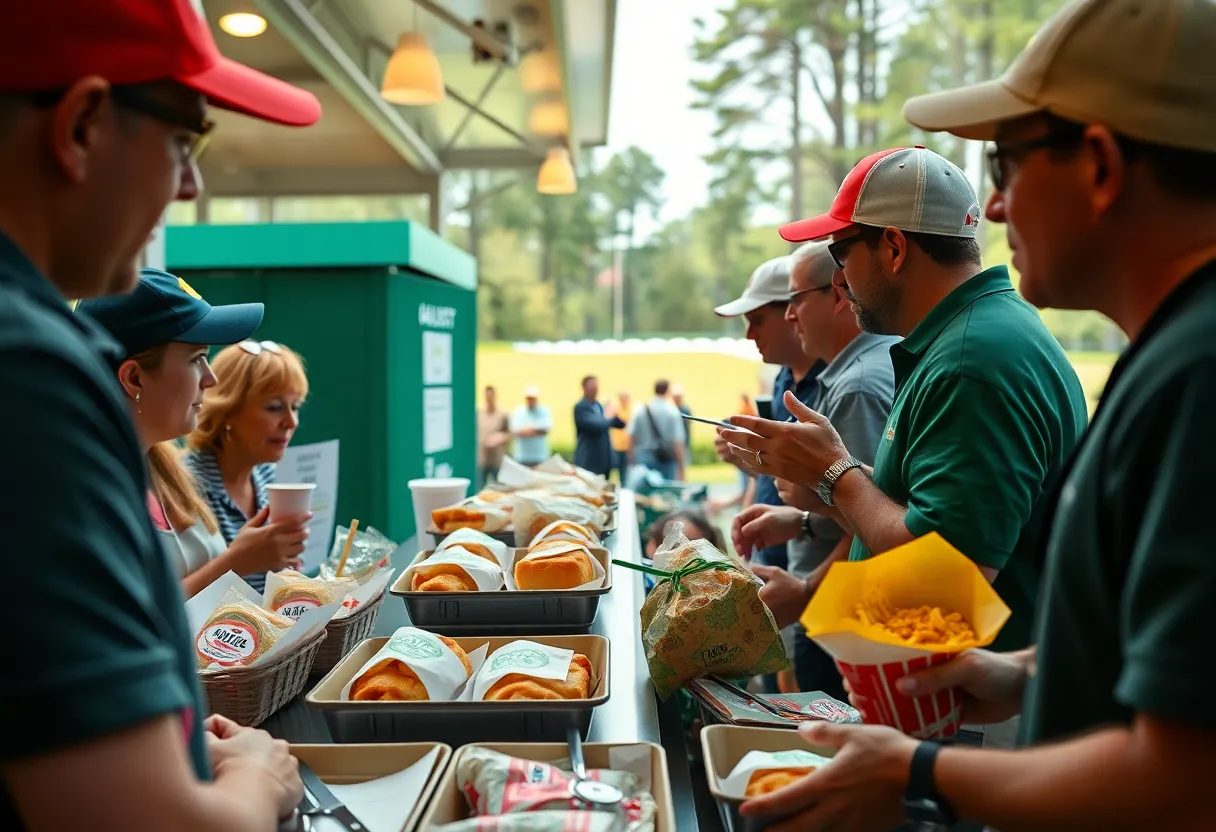 Fans enjoying inexpensive food concessions at Augusta National