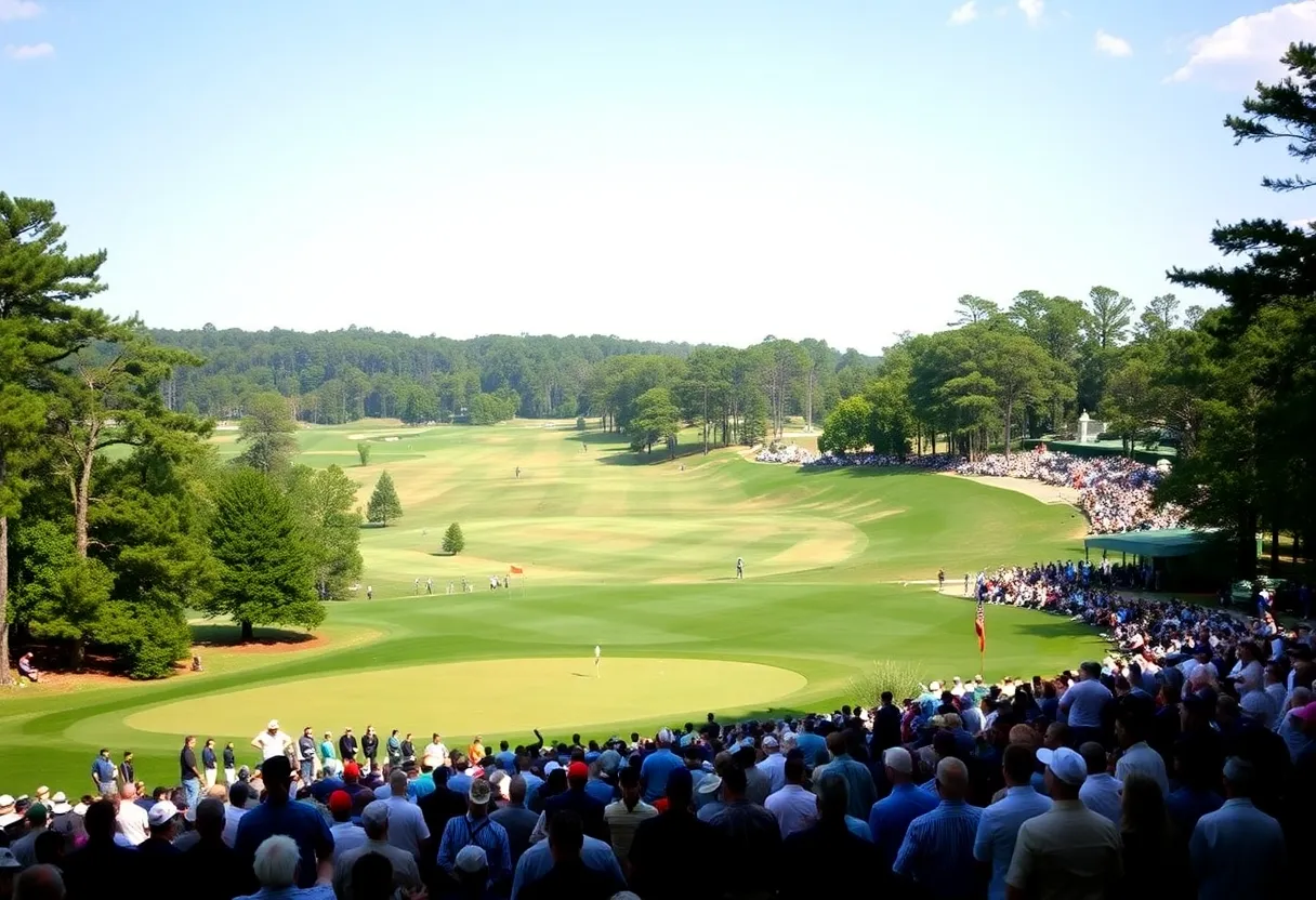 Scenic view of the Augusta National Golf Club showcasing the vibrant greens during the Masters tournament.