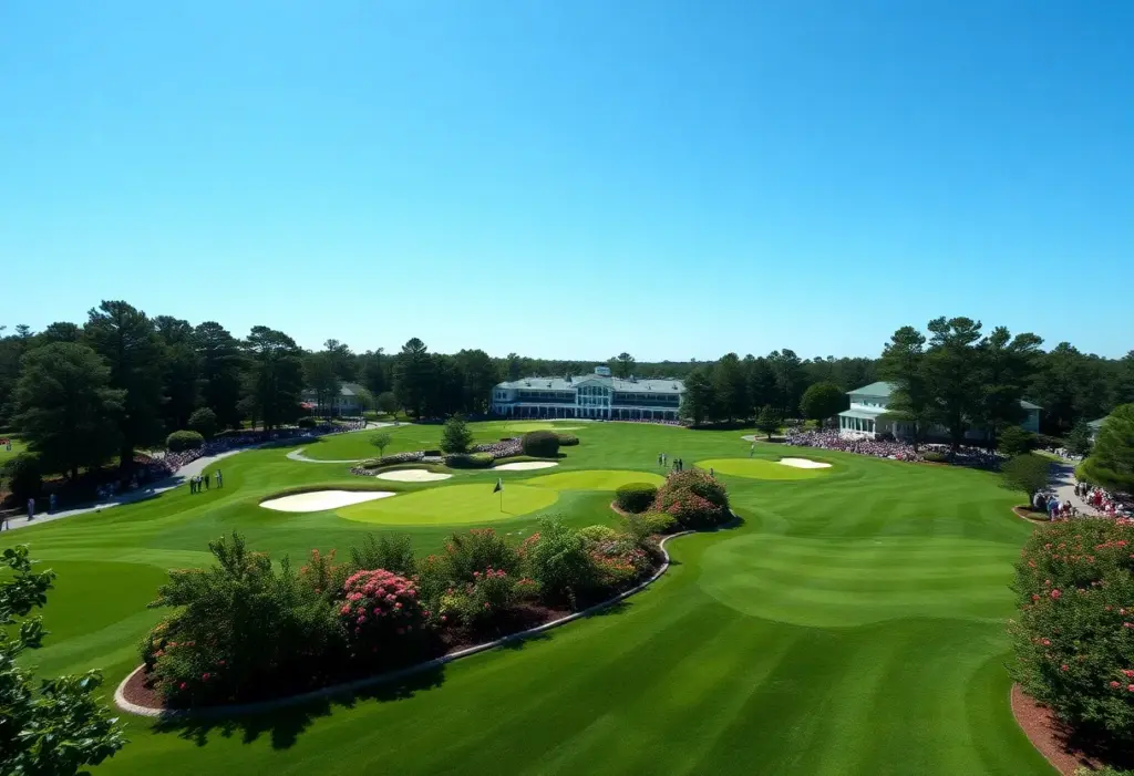 Aerial view of Augusta National Golf Club during the 2026 Masters Tournament