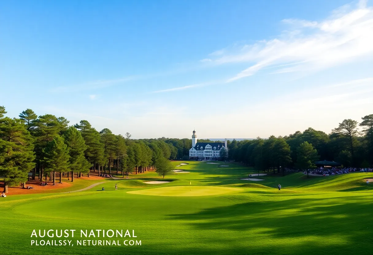 Beautiful scenery of Augusta National Golf Course during the Masters Tournament.