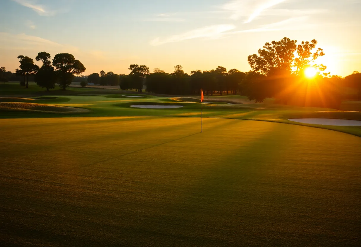 Sunset over a golf course symbolizing a legacy.