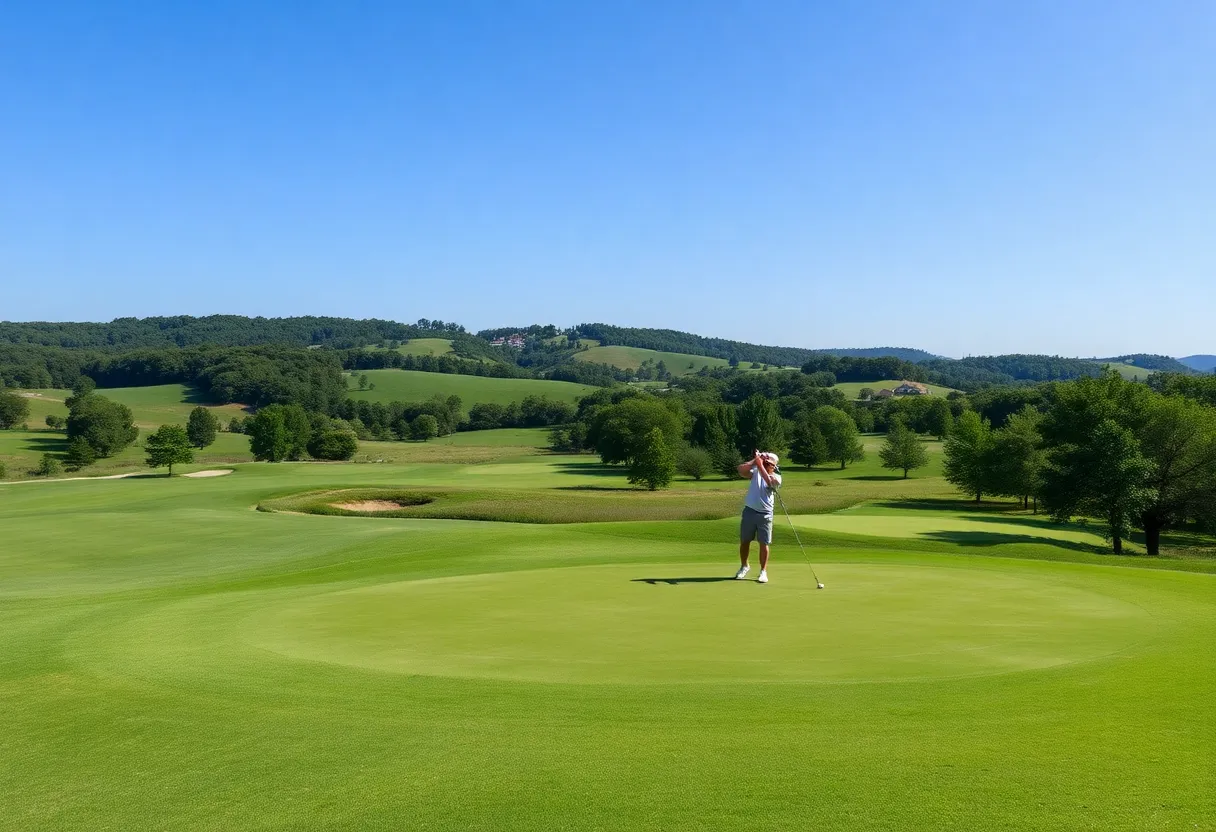 Golfers playing on a beautiful public golf course in the Southeast