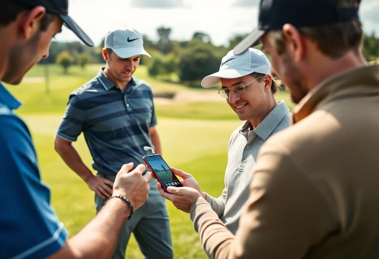 Golfer using BFIT app to analyze swing on the golf course
